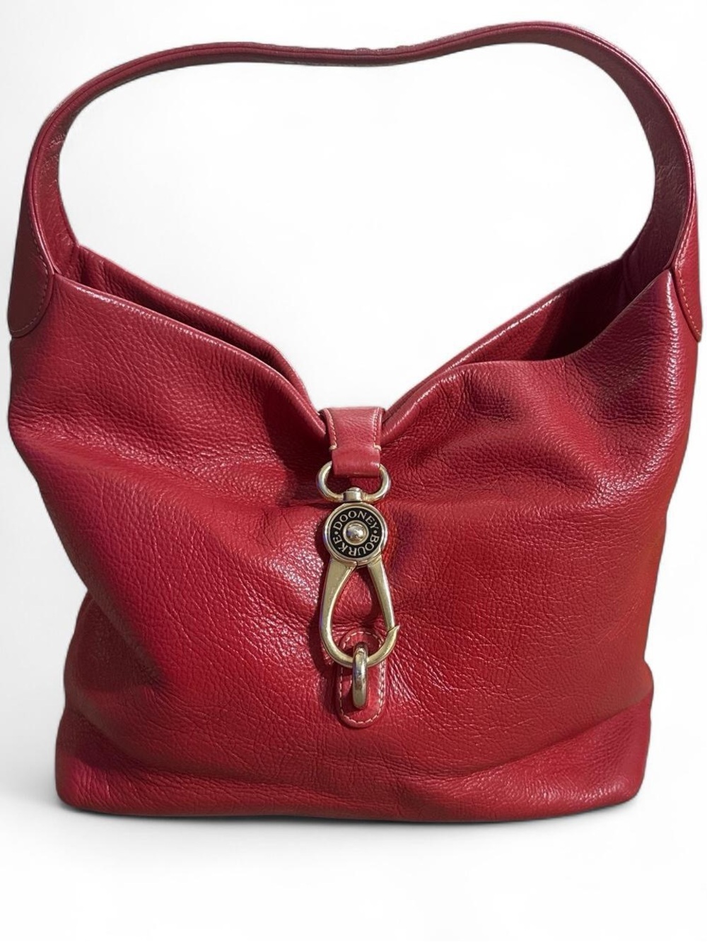 Dooney & Bourke Women's Shoulder Red Pebbled Leather Handbag Logo Lock 10"×10"